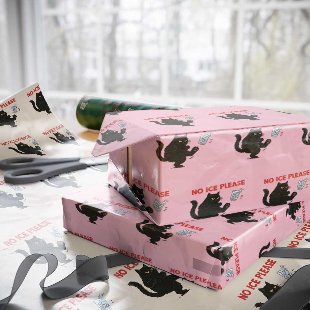 No Ice Please Wrapping Paper Roll Funny Black Cat Abolish ICE Meme Protest