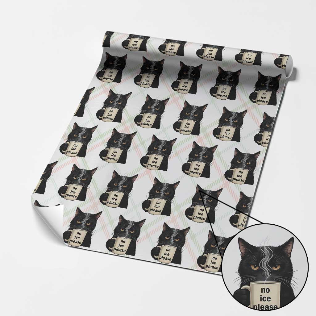 No Ice Please Wrapping Paper Roll Funny Black Cat Anti ICE Meme