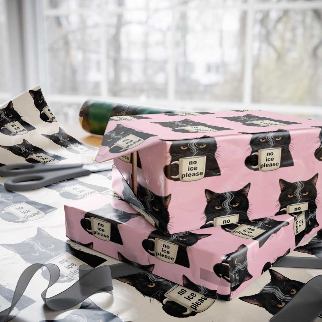 No Ice Please Wrapping Paper Roll Funny Black Cat Anti ICE Meme