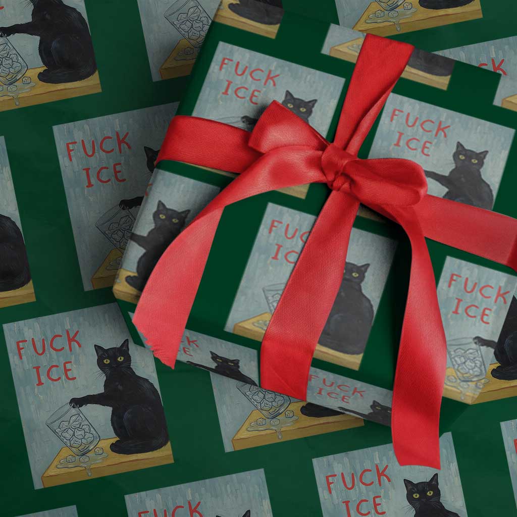 No Ice Please Wrapping Paper Roll Funny Cat Anti ICE Artist Meme