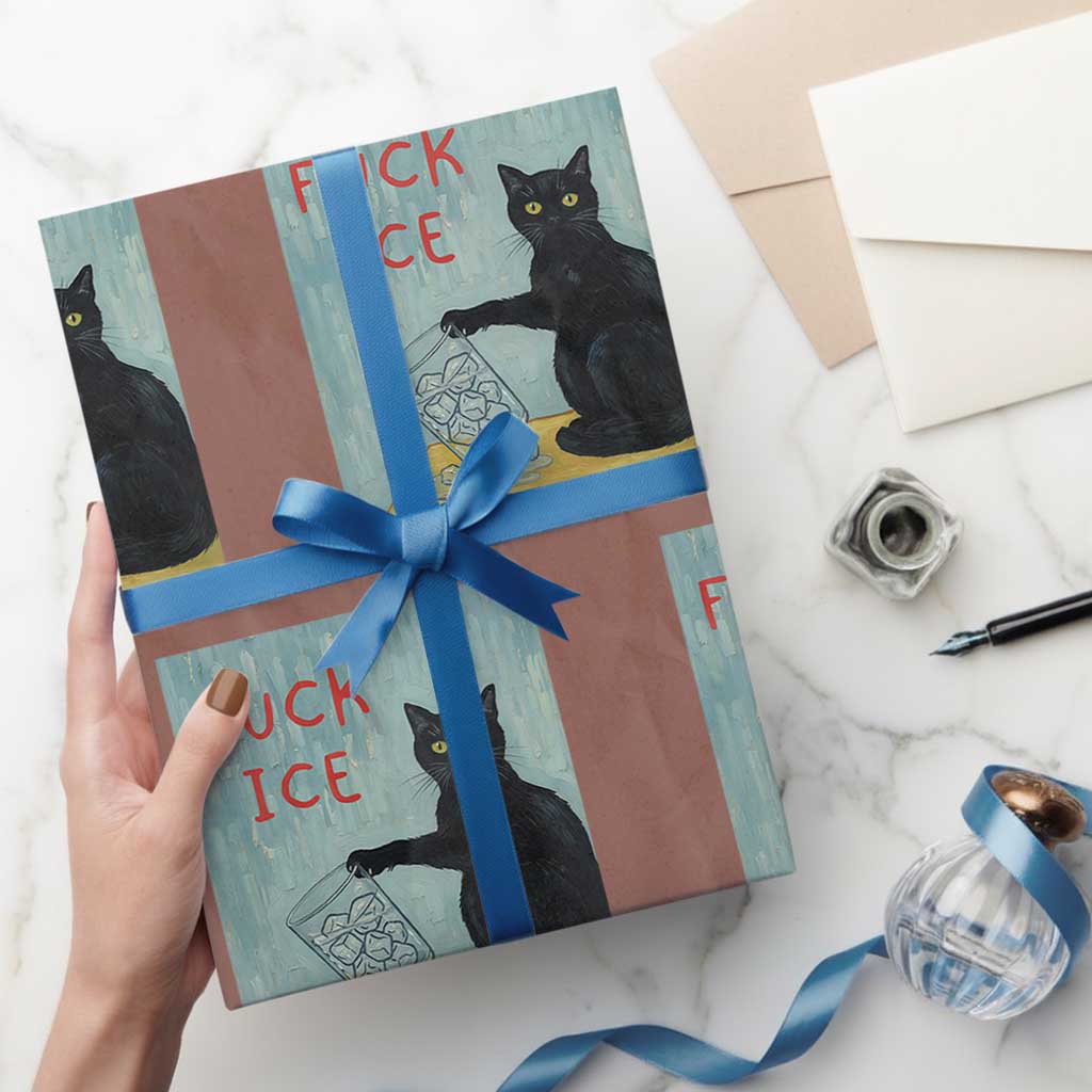 No Ice Please Wrapping Paper Roll Funny Cat Anti ICE Artist Meme