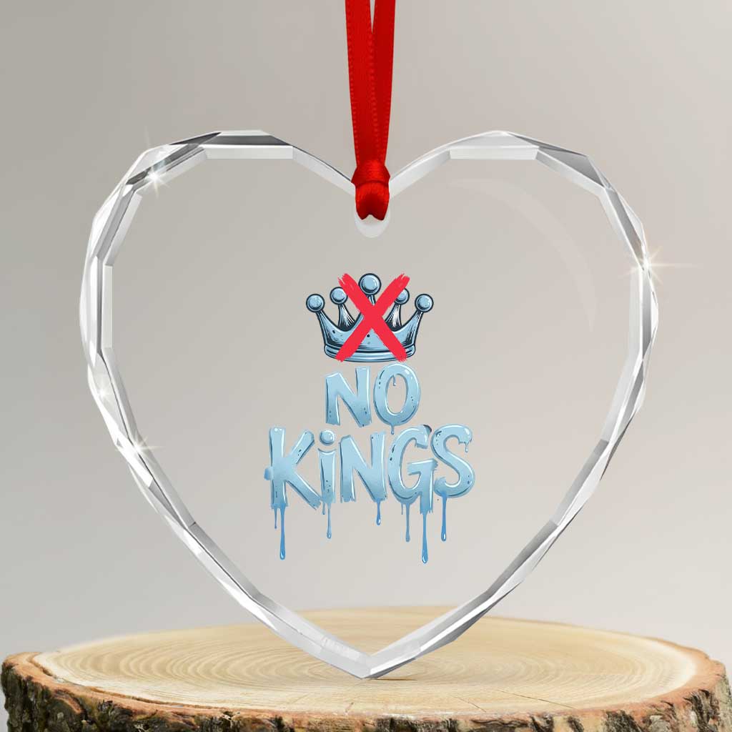 No Kings Abolish ICE Heart Crystal Glass Ornament Anti Authoritarian Protest