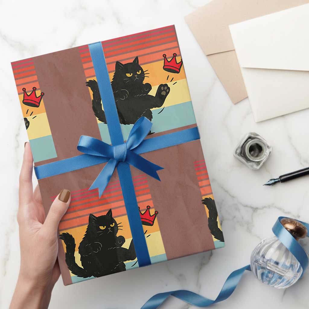 No Kings Black Cat Wrapping Paper Roll Funny Kitten Social Justice - Wonder Print Shop