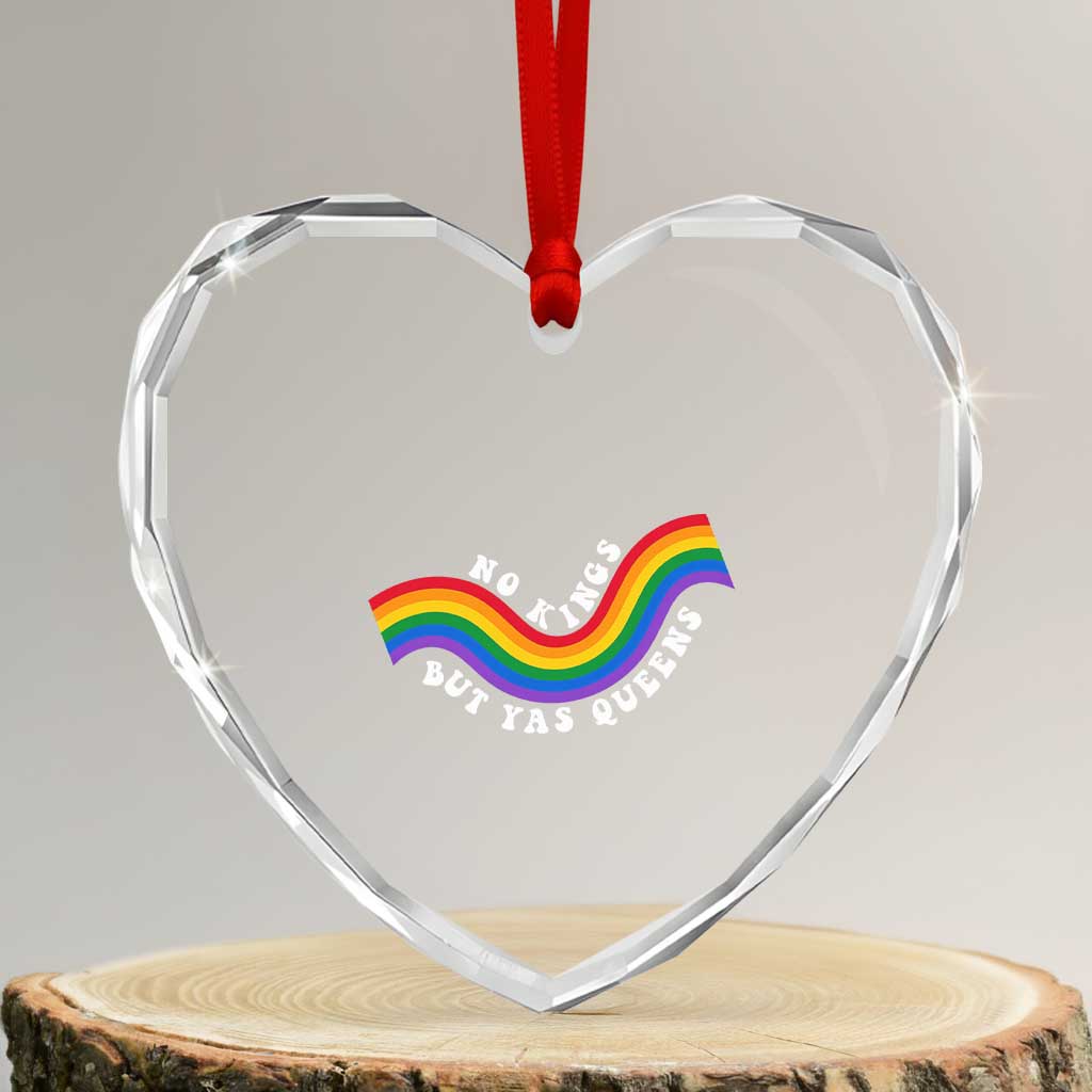 No Kings But Yas Queens LGBTQ Pride Retro Rainbow Heart Crystal Glass Ornament