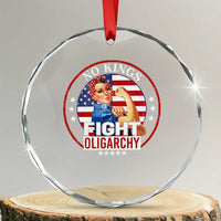 No Kings Fight Oligarchy Crystal Glass Ornament Woman's Girl Vintage America Flag - Wonder Print Shop