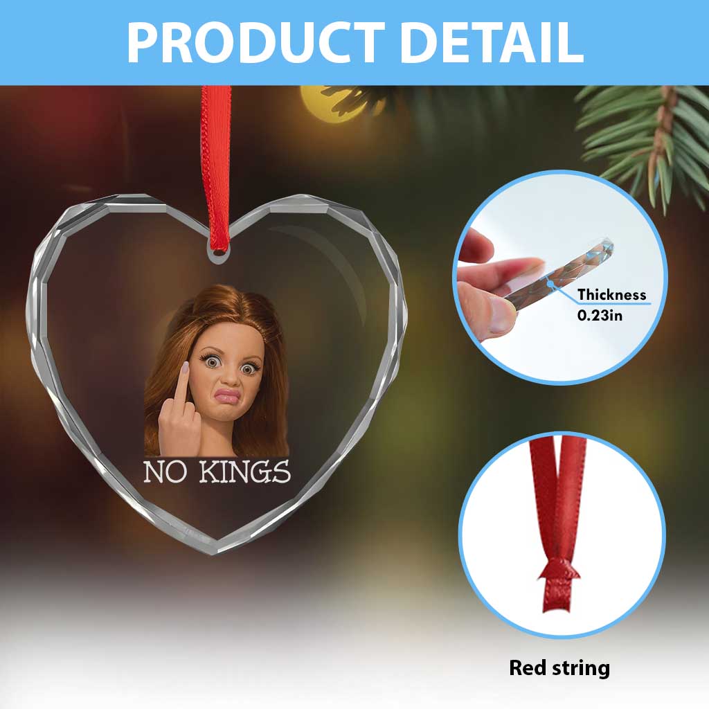No Kings Heart Crystal Glass Ornament Funny Disgusted Doll Face Meme