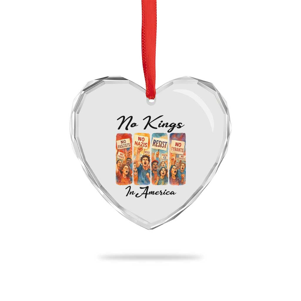 No Kings In America Heart Crystal Glass Ornament American Anti Authoritarian Protest