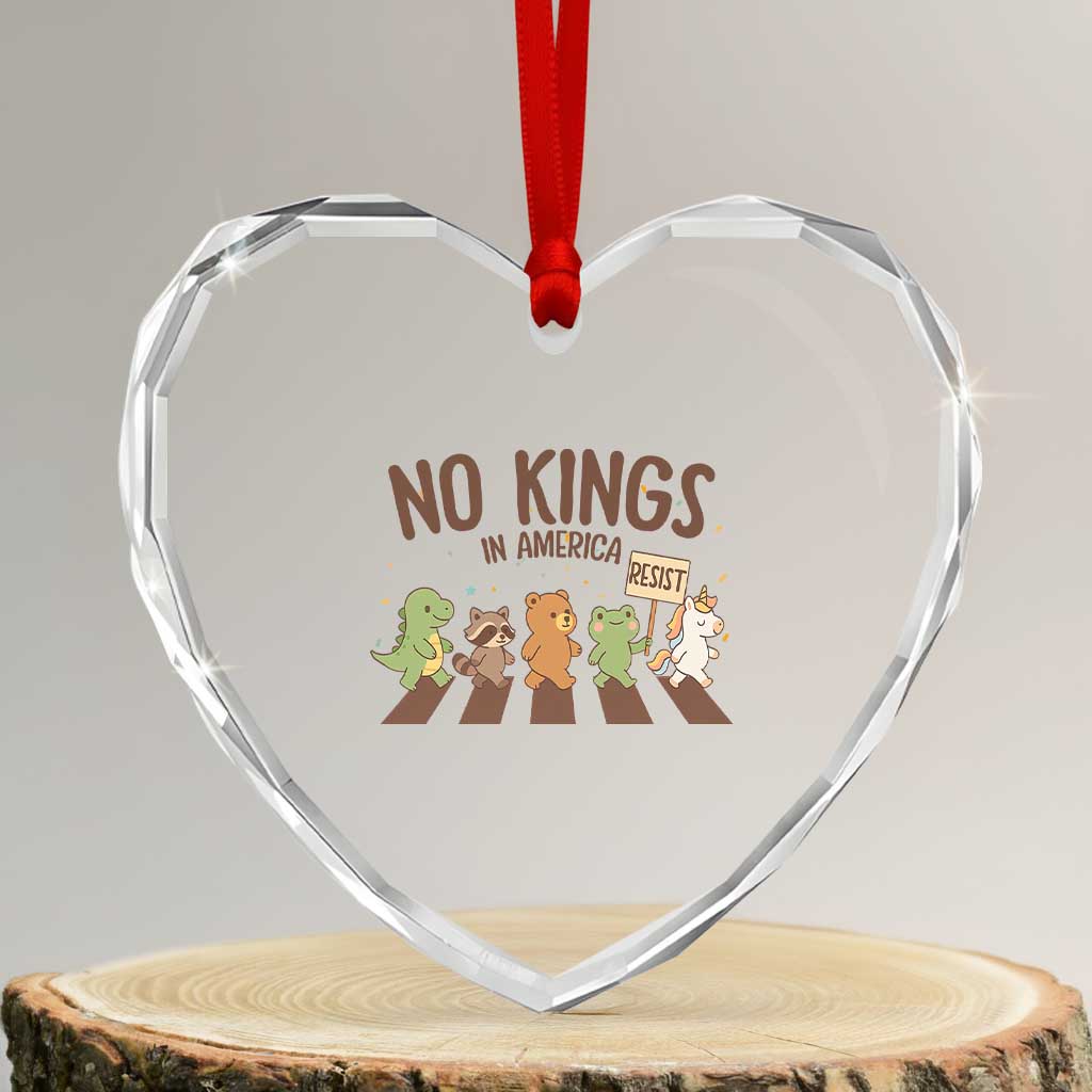 No Kings in America Heart Crystal Glass Ornament Resist Protest Cute Animal Resistance March - Wonder Print Shop