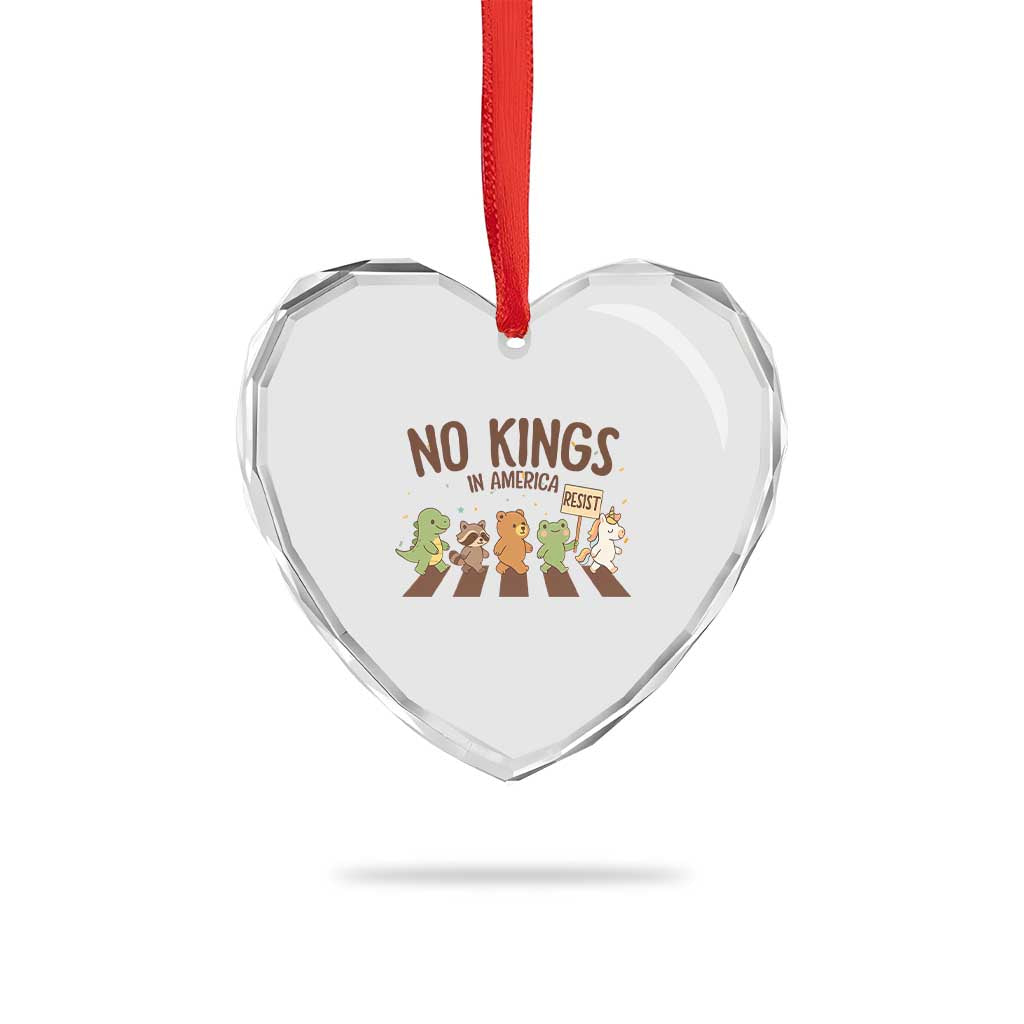 No Kings in America Heart Crystal Glass Ornament Resist Protest Cute Animal Resistance March - Wonder Print Shop