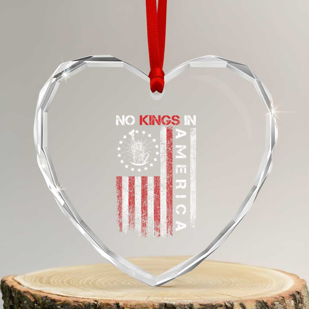 No Kings In America Heart Crystal Glass Ornament Retro Freedom American Betsy Ross Flag - Wonder Print Shop