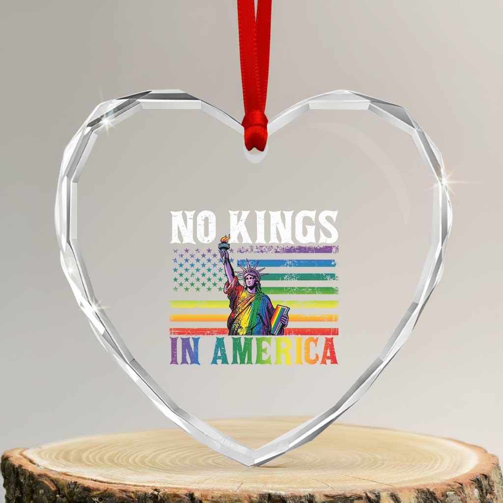 No Kings In America LGBT Pride Heart Crystal Glass Ornament Anti Authoritarian Political