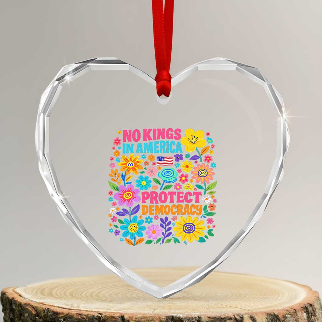 No Kings In America Protest Democraty Heart Crystal Glass Ornament Floral Resist