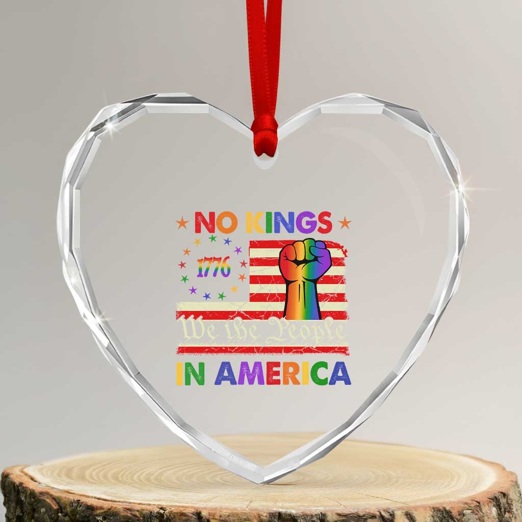 No Kings In America Rainbow Flag Heart Crystal Glass Ornament - Wonder Print Shop