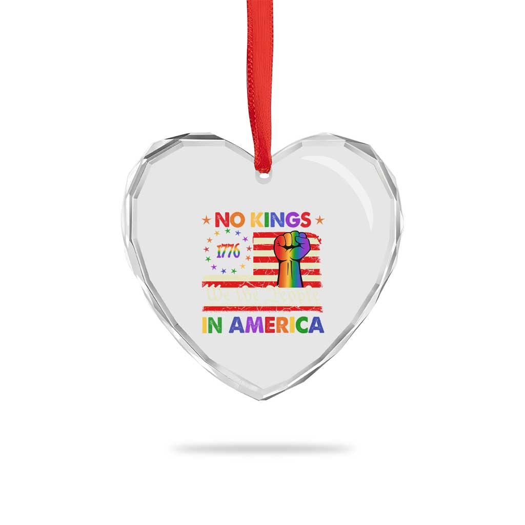No Kings In America Rainbow Flag Heart Crystal Glass Ornament - Wonder Print Shop