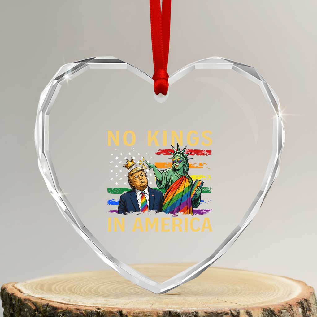 No Kings In America Statue Of Liberty Pride Heart Crystal Glass Ornament Humorous Political Gift