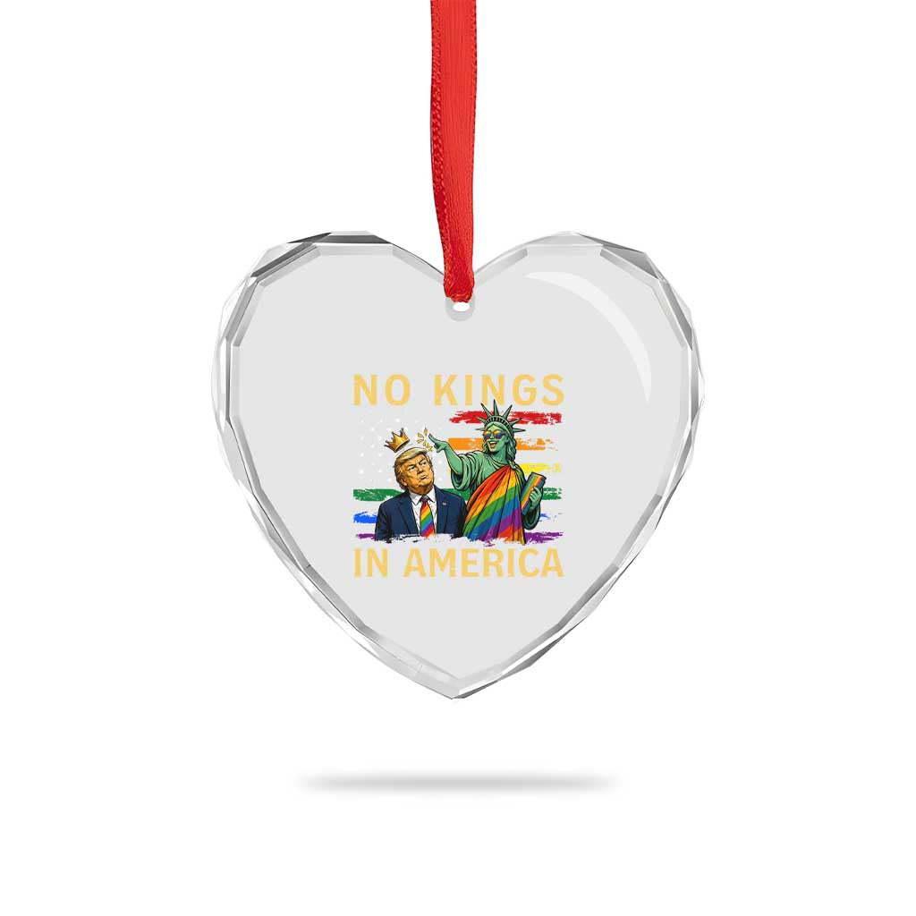 No Kings In America Statue Of Liberty Pride Heart Crystal Glass Ornament Humorous Political Gift