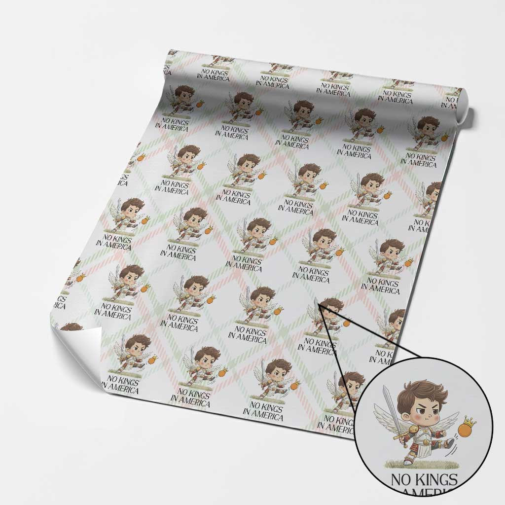No Kings In America Wrapping Paper Roll Funny Saint Michael Kicking Crown