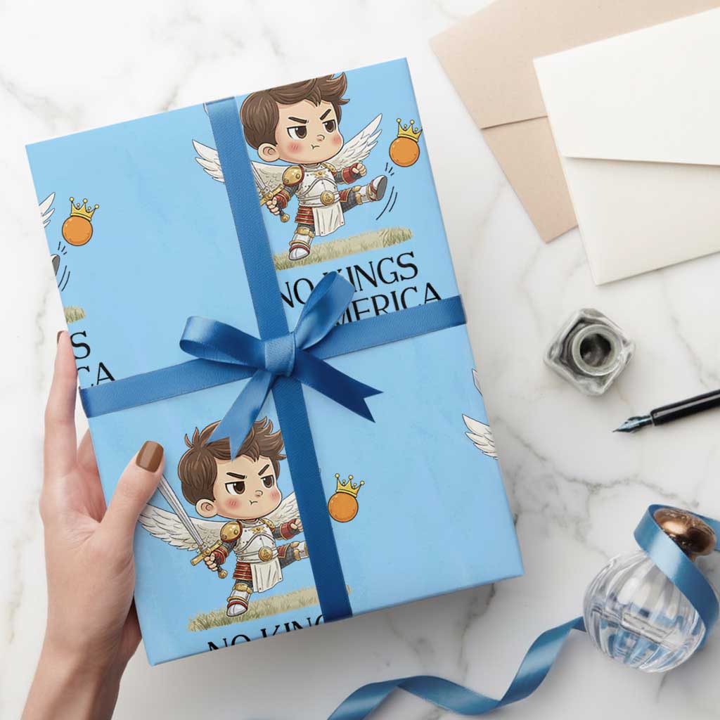 No Kings In America Wrapping Paper Roll Funny Saint Michael Kicking Crown