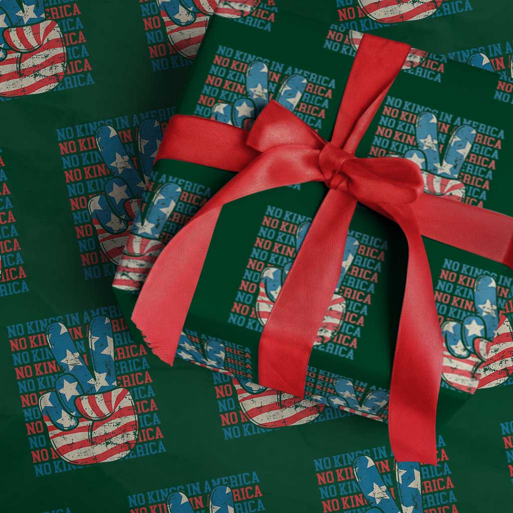 No Kings In America Wrapping Paper Roll USA Flag Peace Sign Hand 4th of July Patriotic - Wonder Print Shop