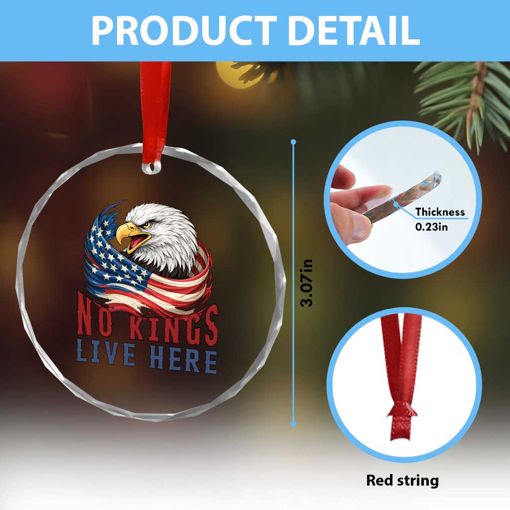 No Kings Live Here Crystal Glass Ornament Patriotic American Eagle