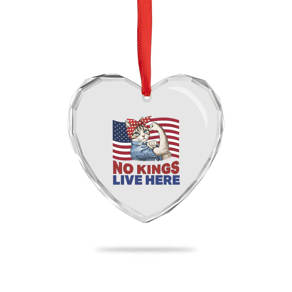 No Kings Live Here Heart Crystal Glass Ornament Funny Rosie The Riveter Cat Feminist Gift