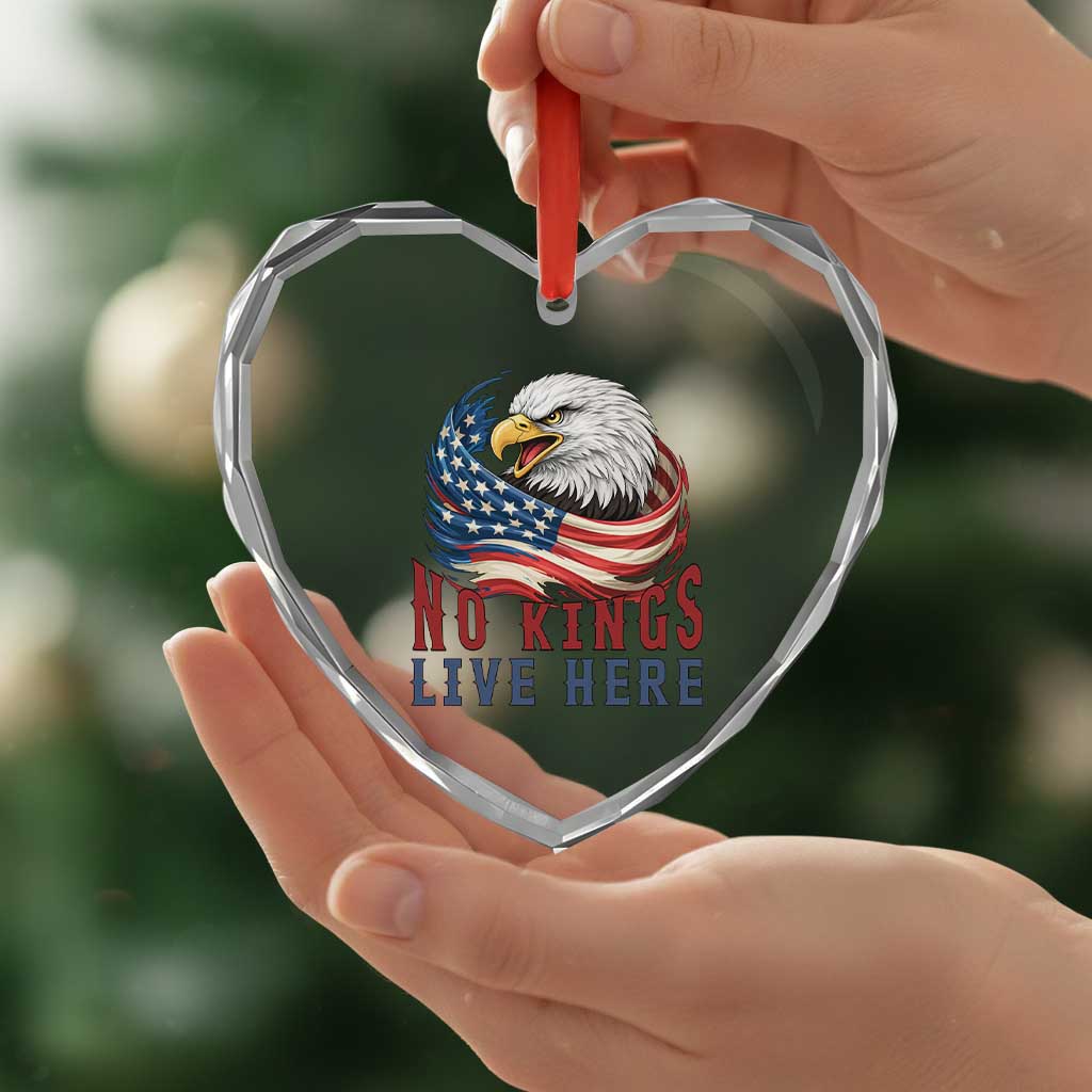 No Kings Live Here Heart Crystal Glass Ornament Patriotic American Eagle