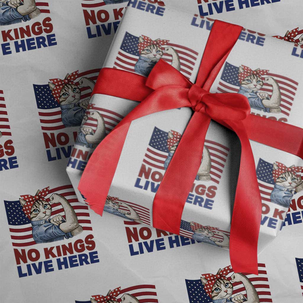No Kings Live Here Wrapping Paper Roll Funny Rosie The Riveter Cat Feminist Gift