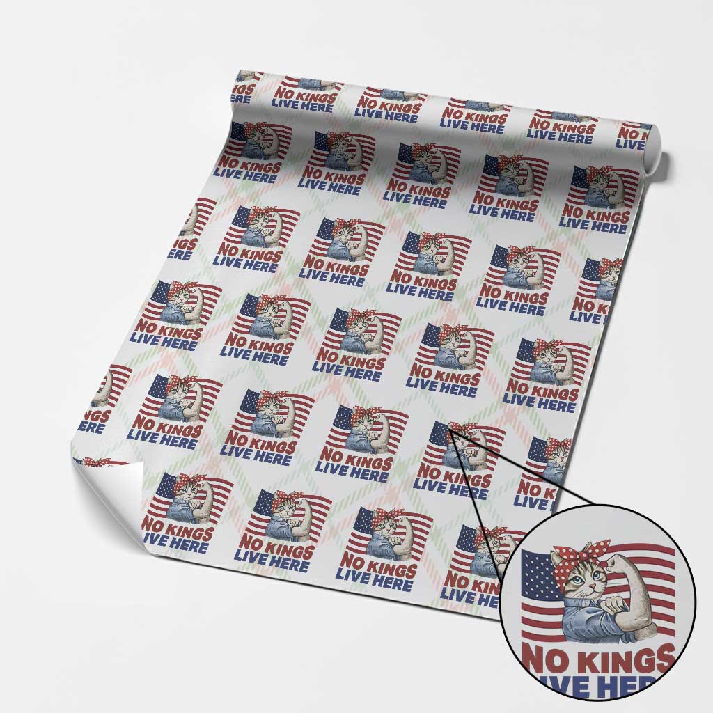 No Kings Live Here Wrapping Paper Roll Funny Rosie The Riveter Cat Feminist Gift
