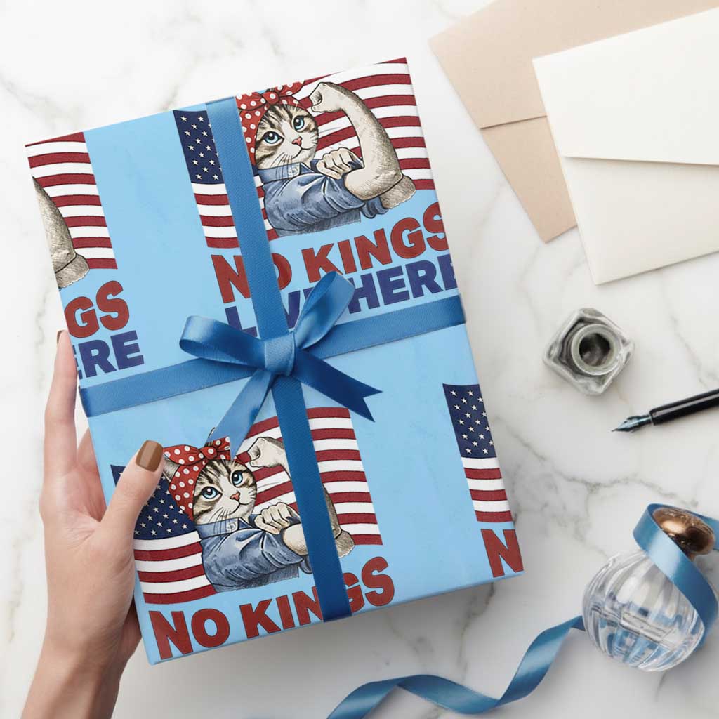 No Kings Live Here Wrapping Paper Roll Funny Rosie The Riveter Cat Feminist Gift
