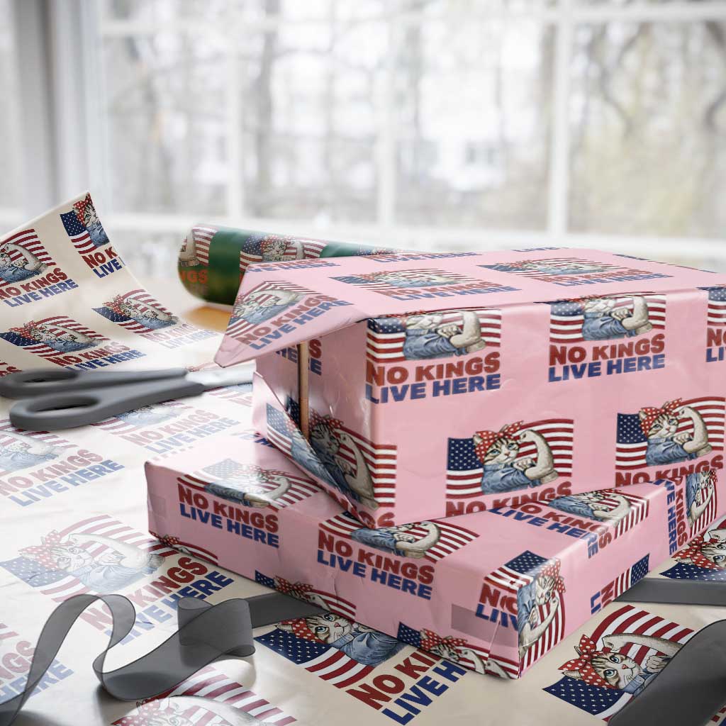 No Kings Live Here Wrapping Paper Roll Funny Rosie The Riveter Cat Feminist Gift