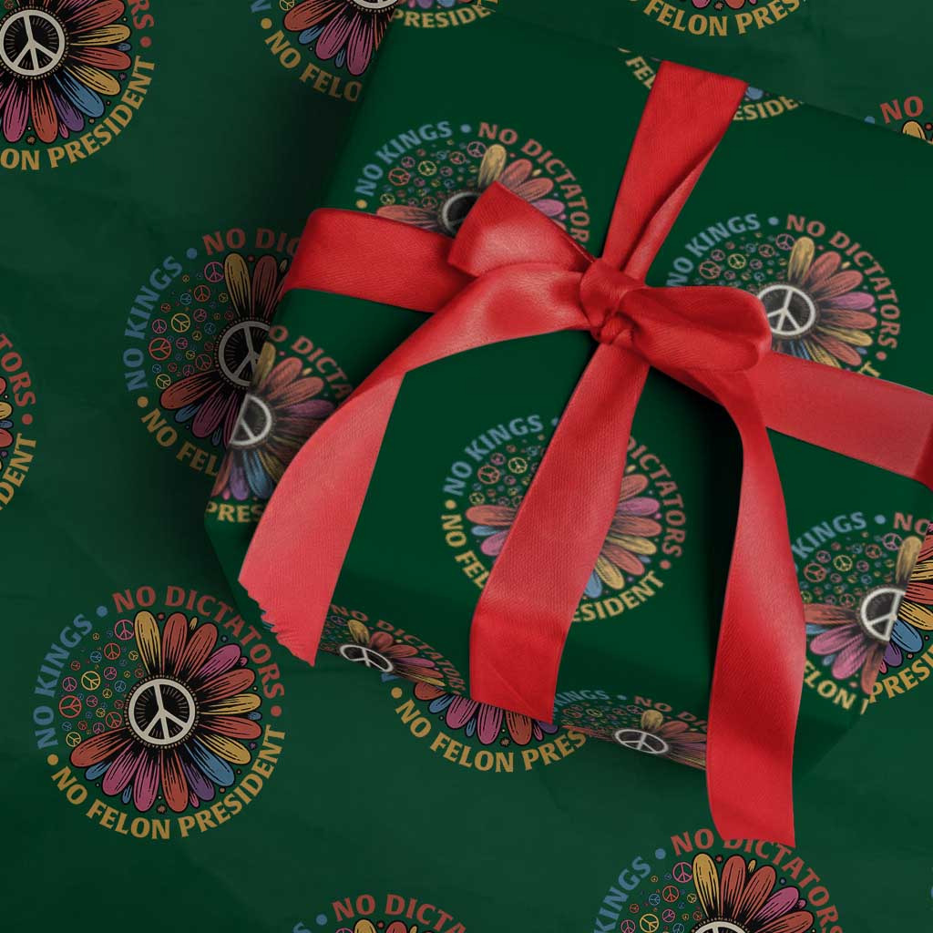 No Kings No Dictators No Felon Presidents Wrapping Paper Roll Retro Flower Peace Sign