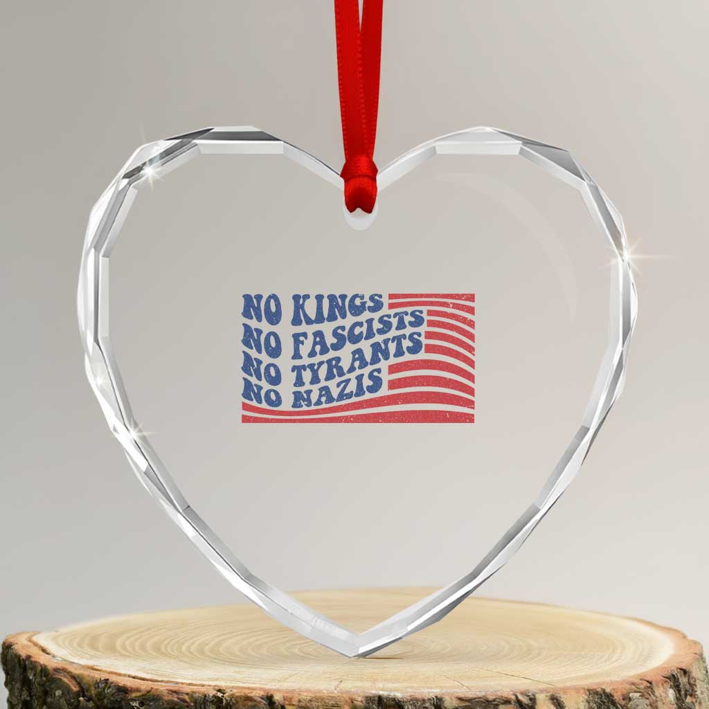 No Kings No Fascists Heart Crystal Glass Ornament American Flag Patriotic Protest