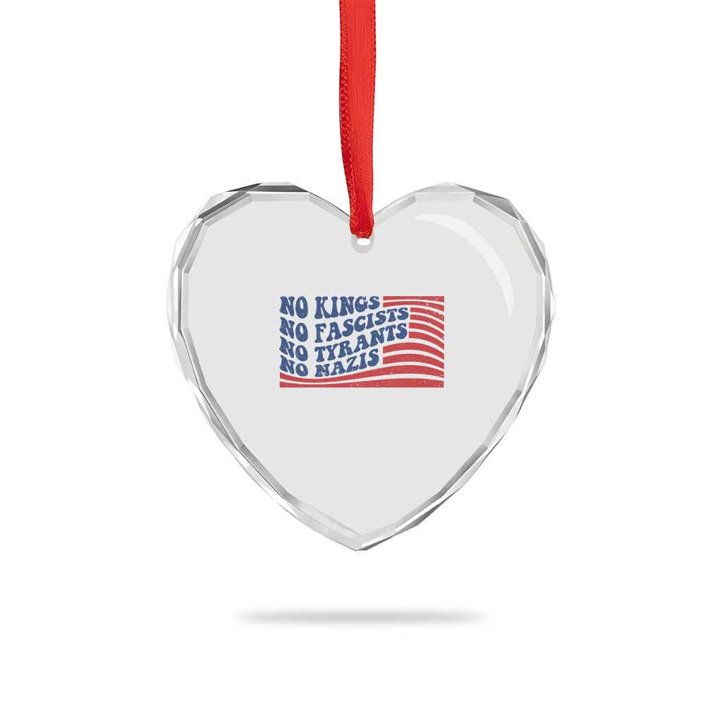 No Kings No Fascists Heart Crystal Glass Ornament American Flag Patriotic Protest