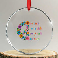 No Kings No Fascists No Tyrants No Nazis Crystal Glass Ornament Resist Retro Boho Floral Peace Sign TS02