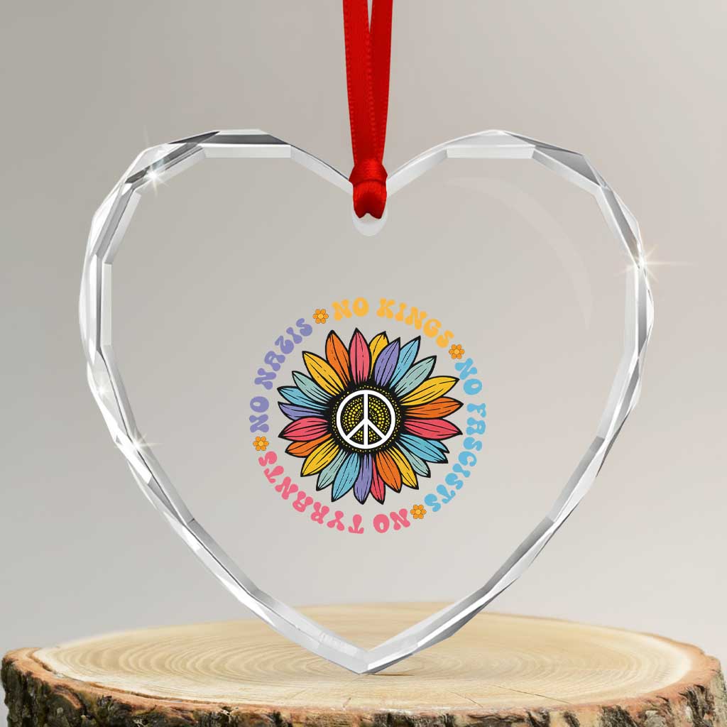 No Kings No Fascists No Tyrants No Nazis Heart Crystal Glass Ornament Peace Floral Sunflower - Wonder Print Shop