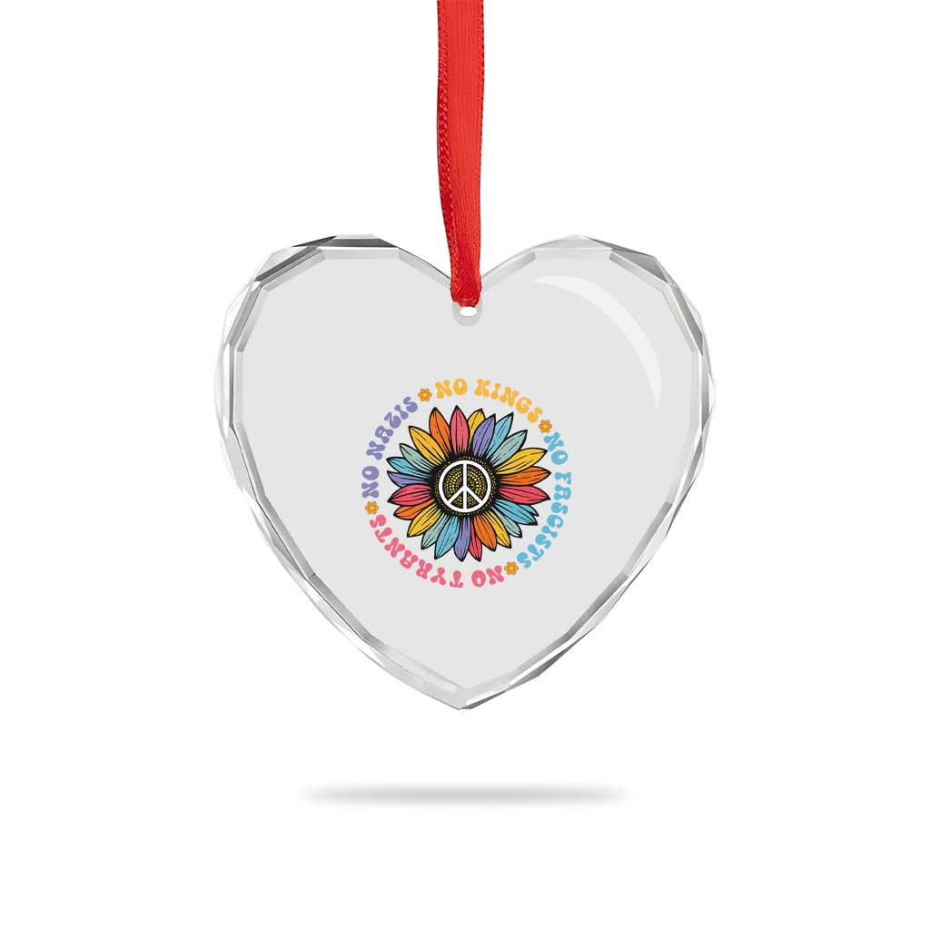 No Kings No Fascists No Tyrants No Nazis Heart Crystal Glass Ornament Peace Floral Sunflower - Wonder Print Shop