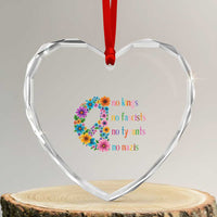 No Kings No Fascists No Tyrants No Nazis Heart Crystal Glass Ornament Resist Retro Boho Floral Peace Sign - Wonder Print Shop