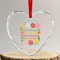 No Kings No Fascists No Tyrants No Nazis Heart Crystal Glass Ornament Subtle Resist Retro Boho Floral - Wonder Print Shop