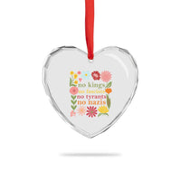 No Kings No Fascists No Tyrants No Nazis Heart Crystal Glass Ornament Subtle Resist Retro Boho Floral - Wonder Print Shop