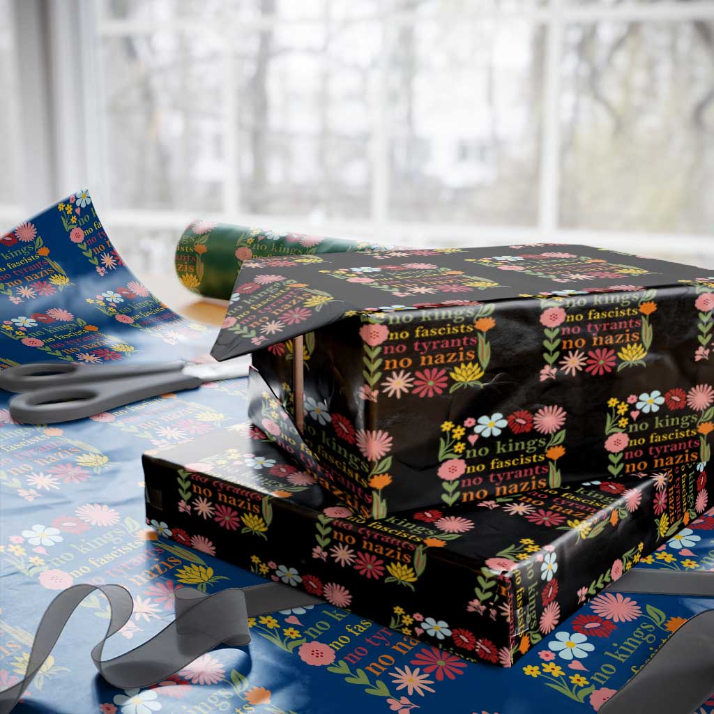 No Kings No Fascists No Tyrants No Nazis Wrapping Paper Roll Subtle Resist Retro Boho Floral - Wonder Print Shop