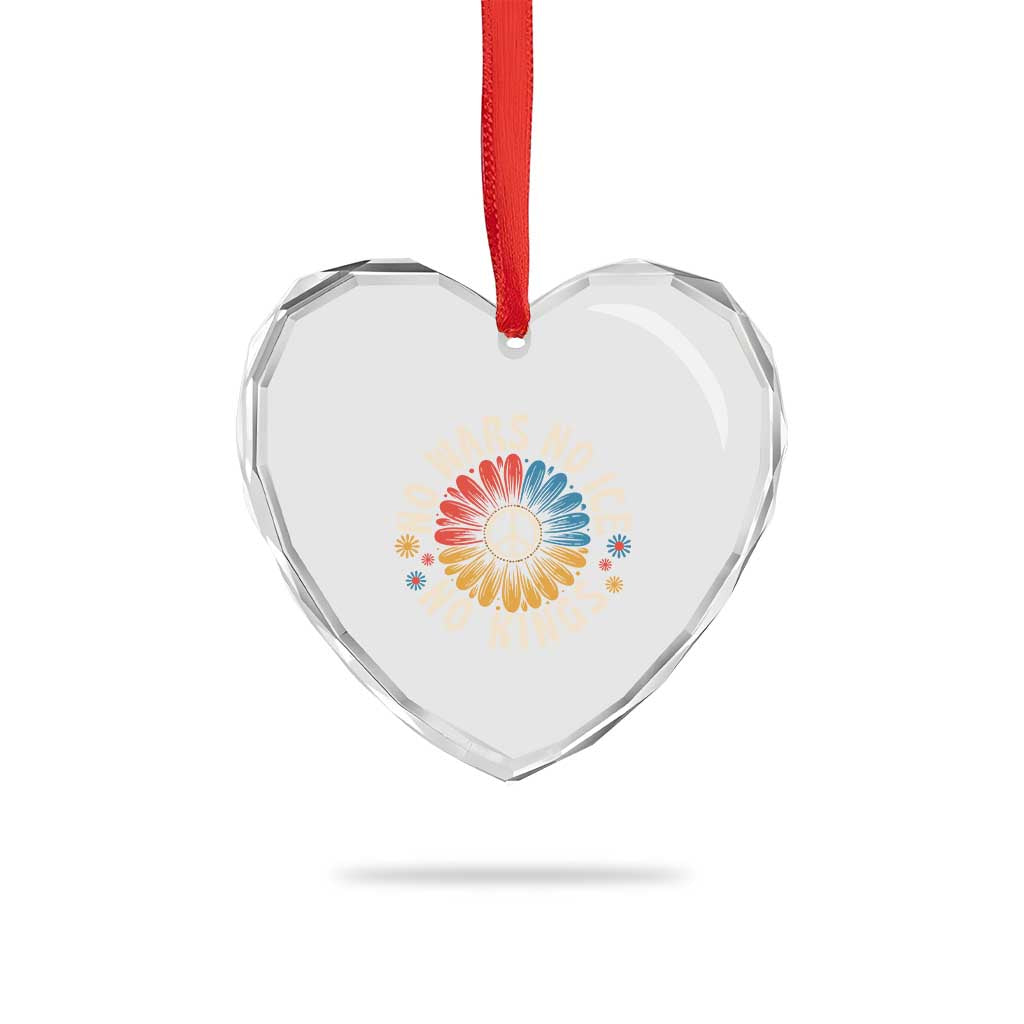 No Kings No ICE No Wars Heart Crystal Glass Ornament Peace Sign Sunflower Anti War Freedom Activist