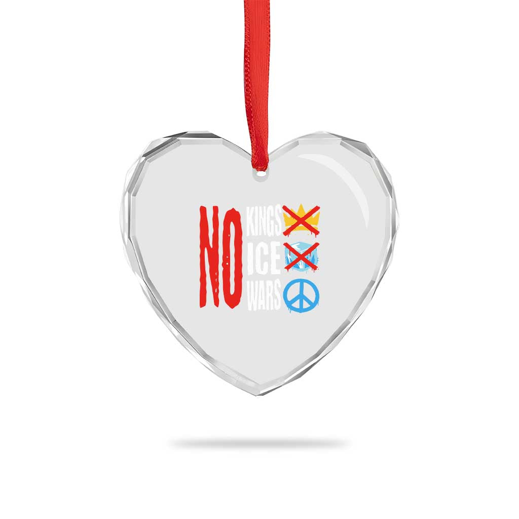 No Kings No Ice No Wars Heart Crystal Glass Ornament Political Protest Peace Sign
