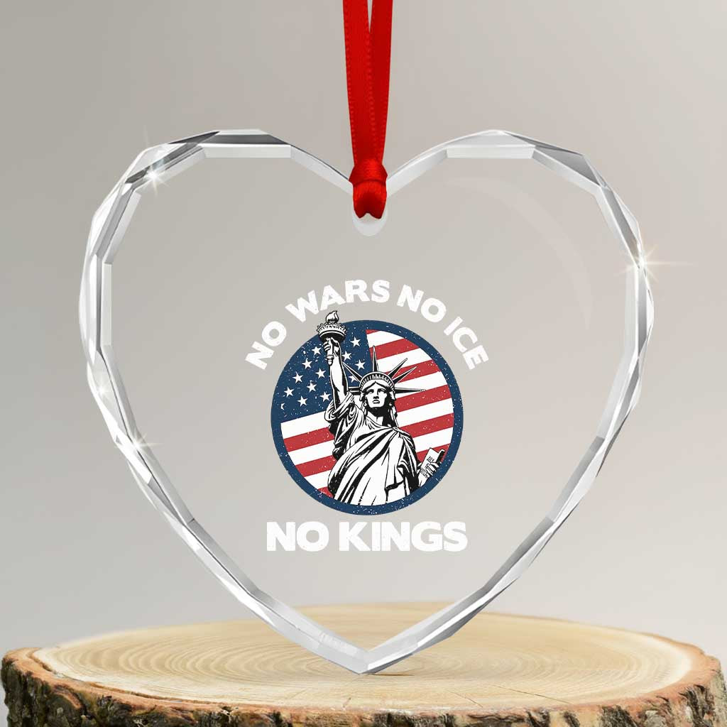 No Kings No ICE No Wars Heart Crystal Glass Ornament Statue of Liberty US Flag Anti War Freedom Activist