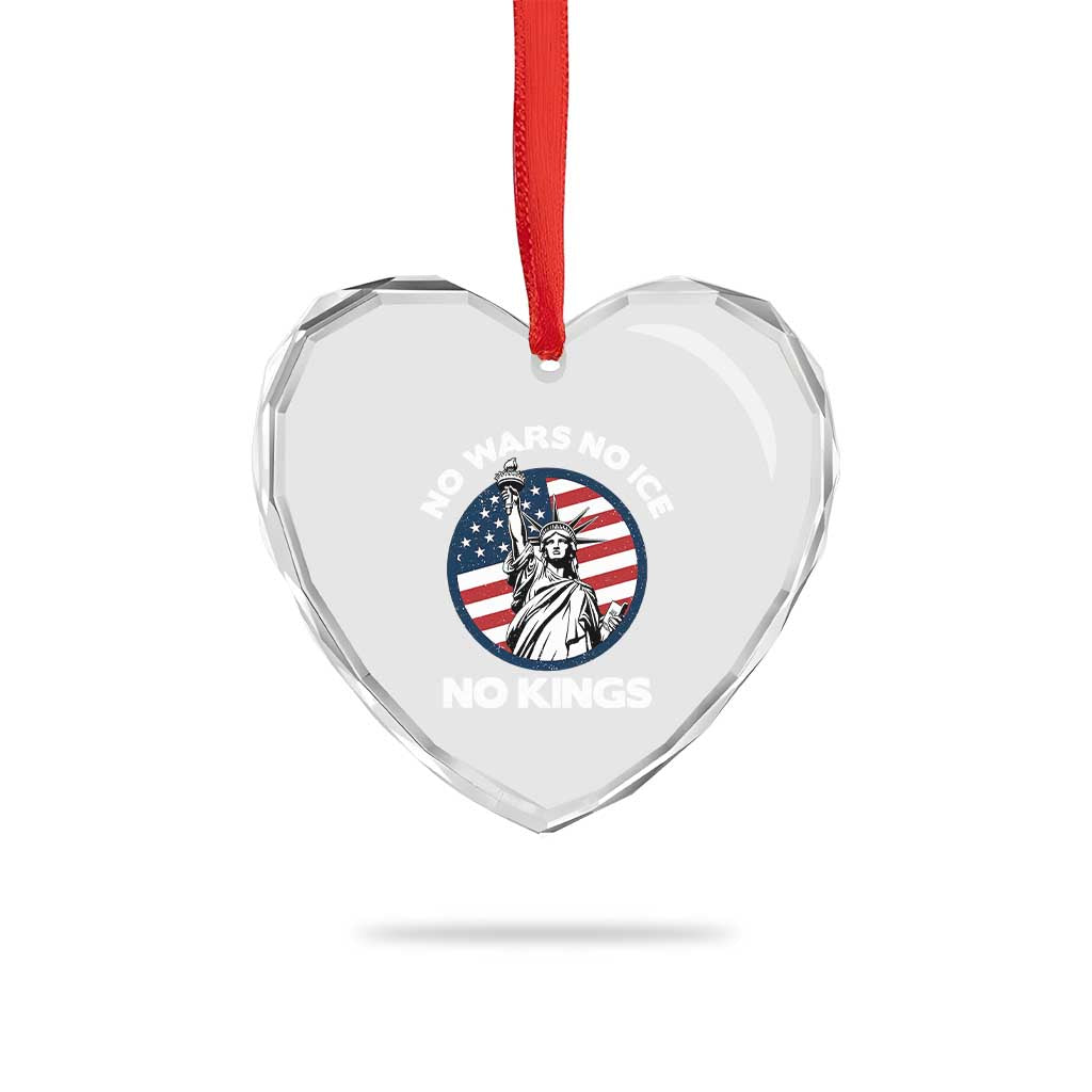 No Kings No ICE No Wars Heart Crystal Glass Ornament Statue of Liberty US Flag Anti War Freedom Activist