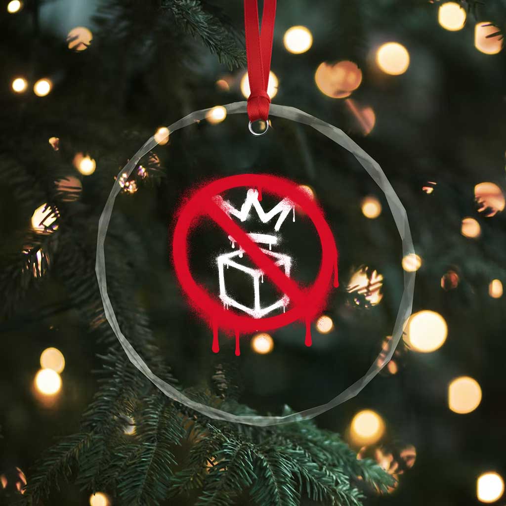 No Kings No Ice Protest Crystal Glass Ornament Vintage Political Stop Sign Graffiti Graphic