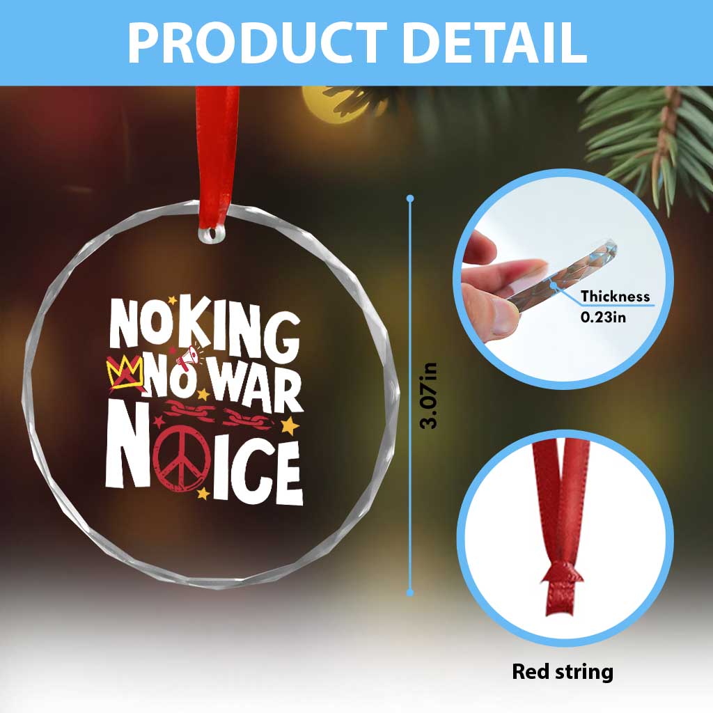No Kings No Wars No Ice Bold Typography Crystal Glass Ornament Peace Symbol Anti War Activist Human Rights