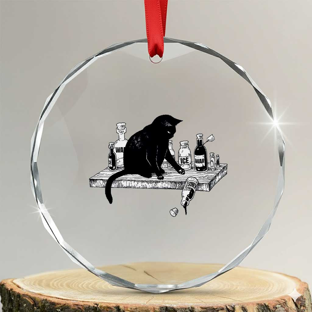 No Kings No Wars No Ice Cat Crystal Glass Ornament Political Humor Gift