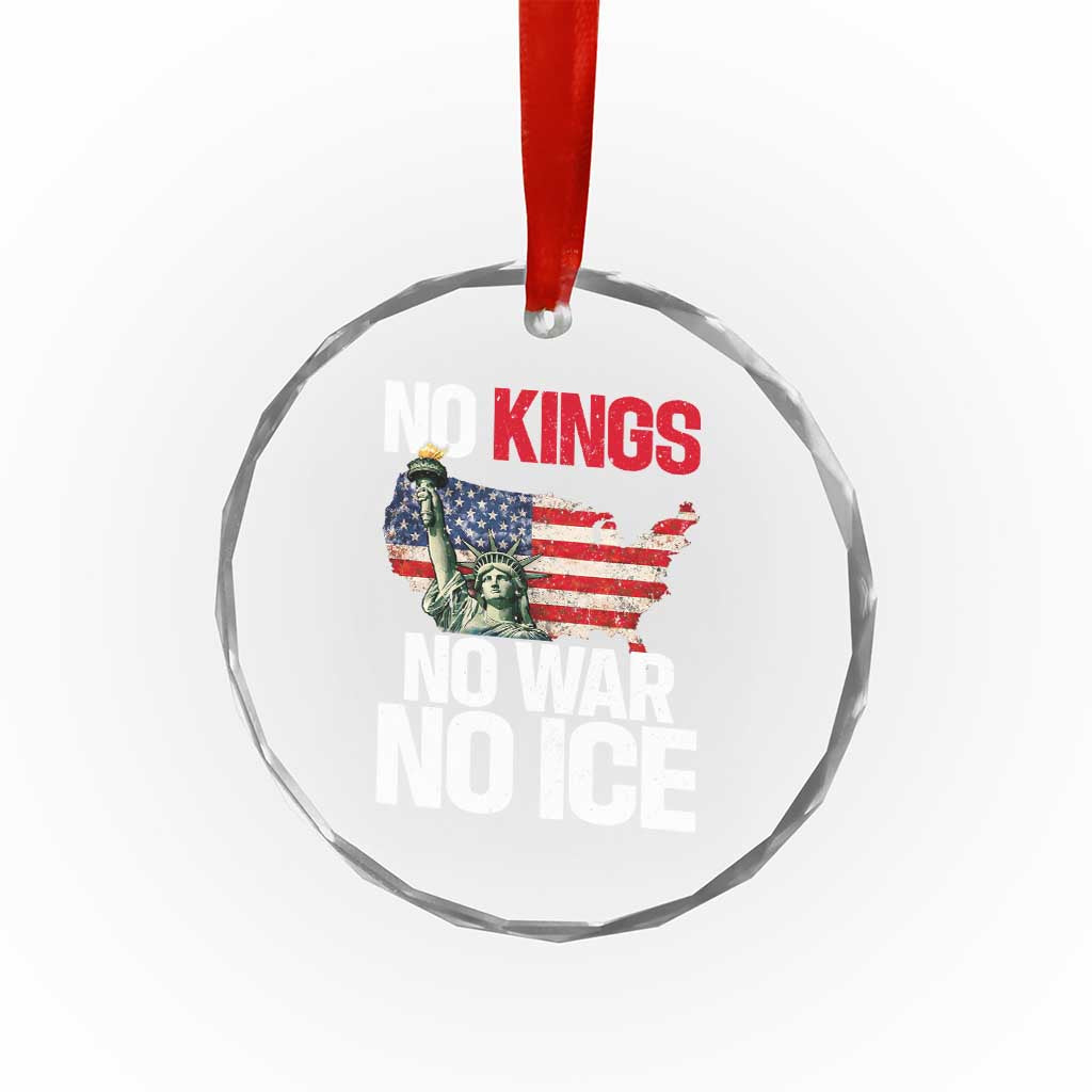 No Kings No Wars No Ice Statue of Liberty Crystal Glass Ornament American Flag Patriotic Protest Freedom Democracy