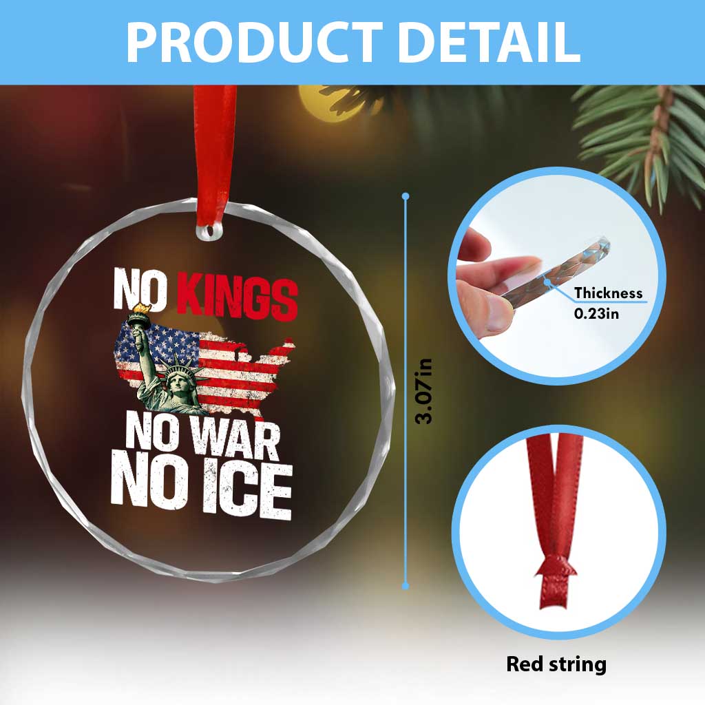No Kings No Wars No Ice Statue of Liberty Crystal Glass Ornament American Flag Patriotic Protest Freedom Democracy