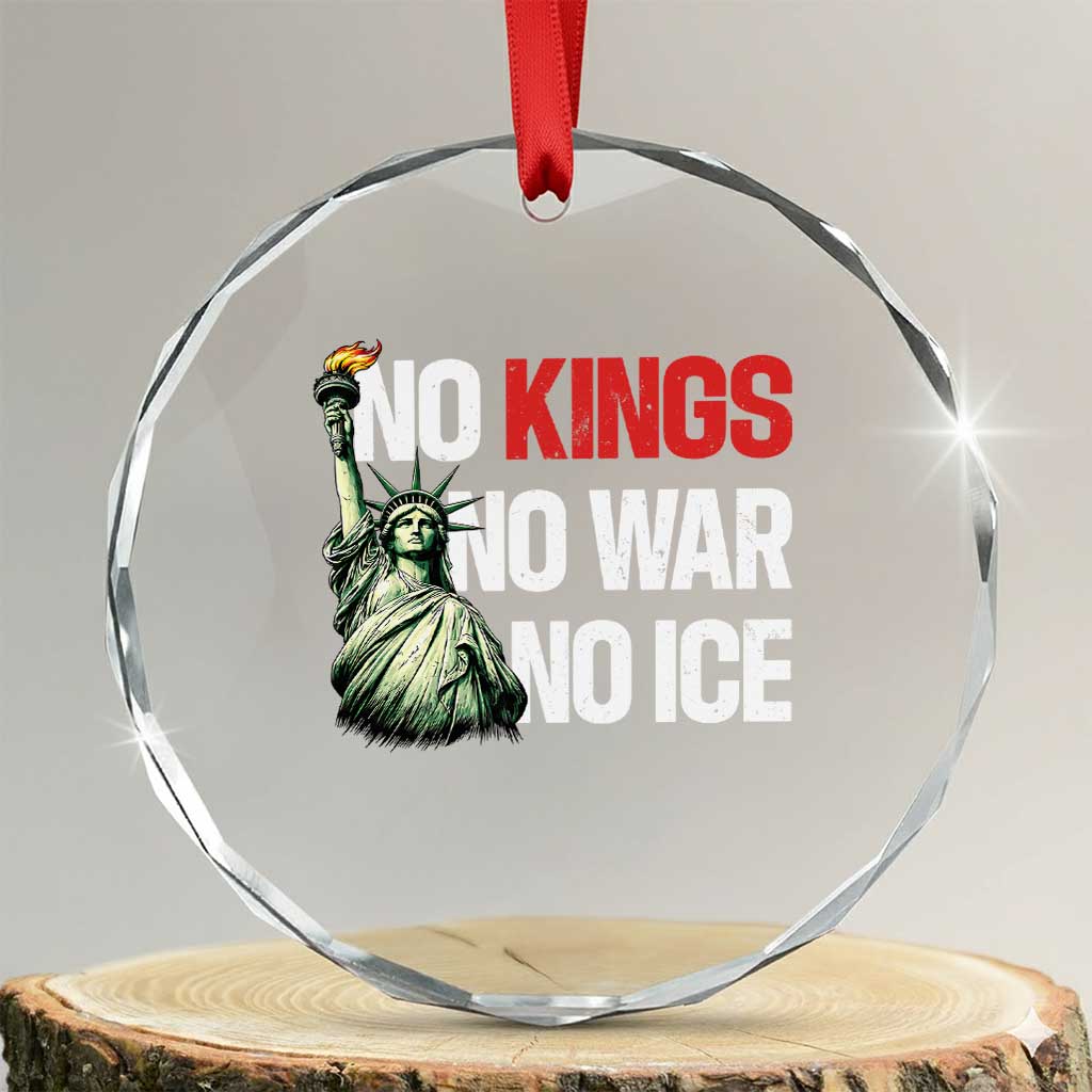 No Kings No Wars No Ice Statue of Liberty Crystal Glass Ornament American Flag Patriotic Protest Human Rights